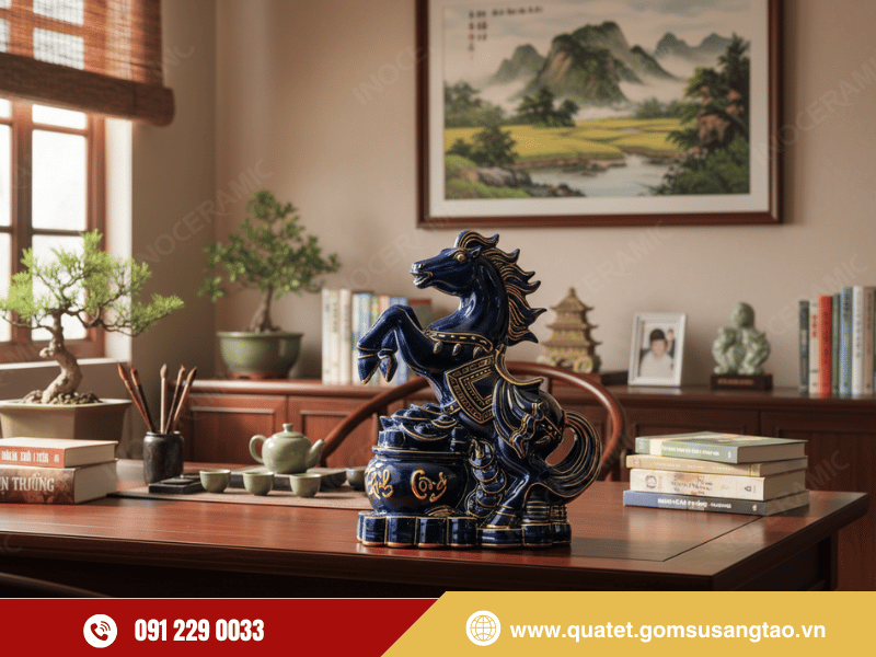 Tượng ngựa phong thủy gốm sứ Bát Tràng Mã Đáo Thành Công tặng công nhân Tượng ngựa phong thủy gốm sứ Bát Tràng Mã Đáo Thành Công tặng công nhân