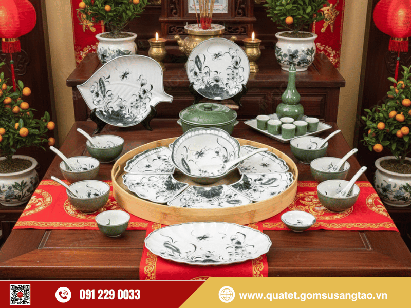Bộ bát đĩa Hoa Mặt Trời Bát Tràng cao cấp thiết kế trang nghiêm bày bàn thờ gia tiên Bộ bát đĩa Hoa Mặt Trời Bát Tràng cao cấp thiết kế trang nghiêm bày bàn thờ gia tiên