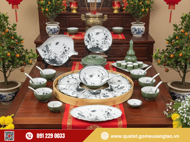 Bộ bát đĩa Hoa Mặt Trời họa tiết Sen Chuồn vẽ tay tinh xảo dùng mâm cơm cúng Bộ bát đĩa Hoa Mặt Trời họa tiết Sen Chuồn vẽ tay tinh xảo dùng mâm cơm cúng