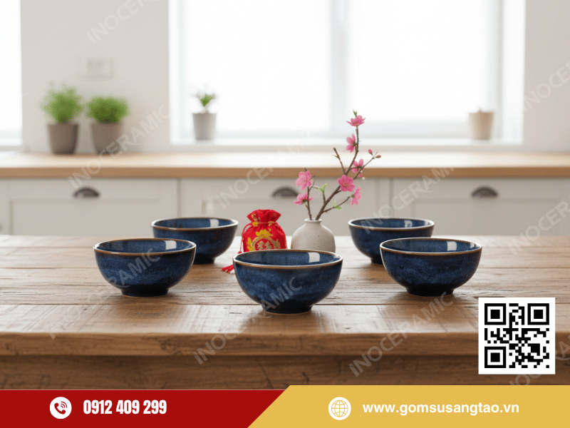 Bộ chén cơm men xanh hỏa biến đóng hộp quà Tết cao cấp Bộ chén cơm men xanh hỏa biến đóng hộp quà Tết cao cấp