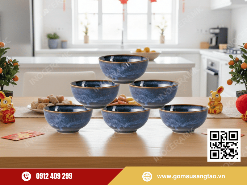 Bộ chén cơm men xanh hỏa biến màu sắc chuyển tầng sang trọng Bộ chén cơm men xanh hỏa biến màu sắc chuyển tầng sang trọng