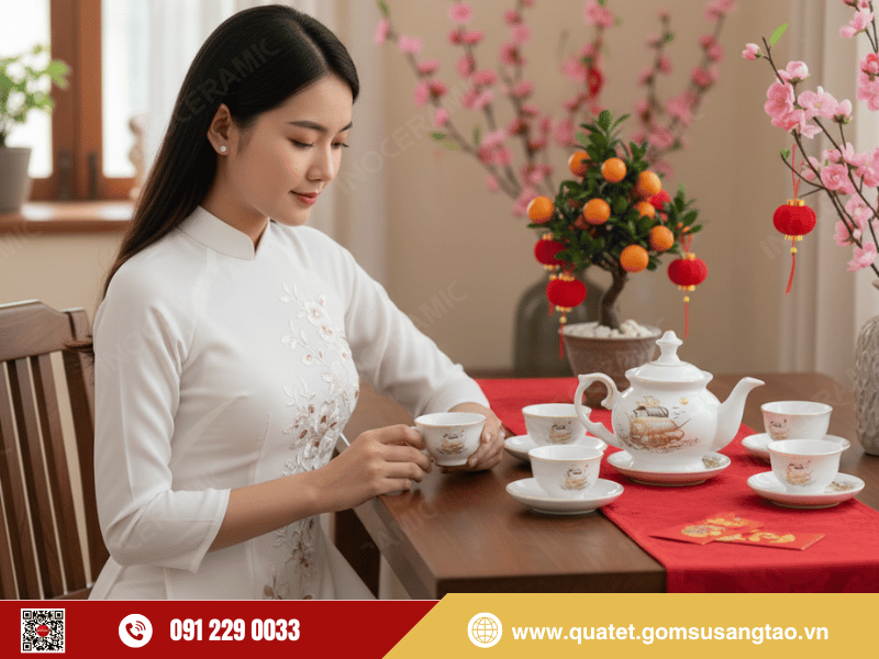 Bộ ấm trà Bát Tràng mang giá trị văn hóa trong đời sống người Việt