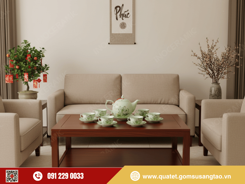 Bộ trà Mẫu Đơn men ngọc sen màu làm từ gốm sứ Bát Tràng bền đẹp và an toàn cho sức khỏe Bộ trà Mẫu Đơn men ngọc sen màu làm từ gốm sứ Bát Tràng bền đẹp và an toàn cho sức khỏe