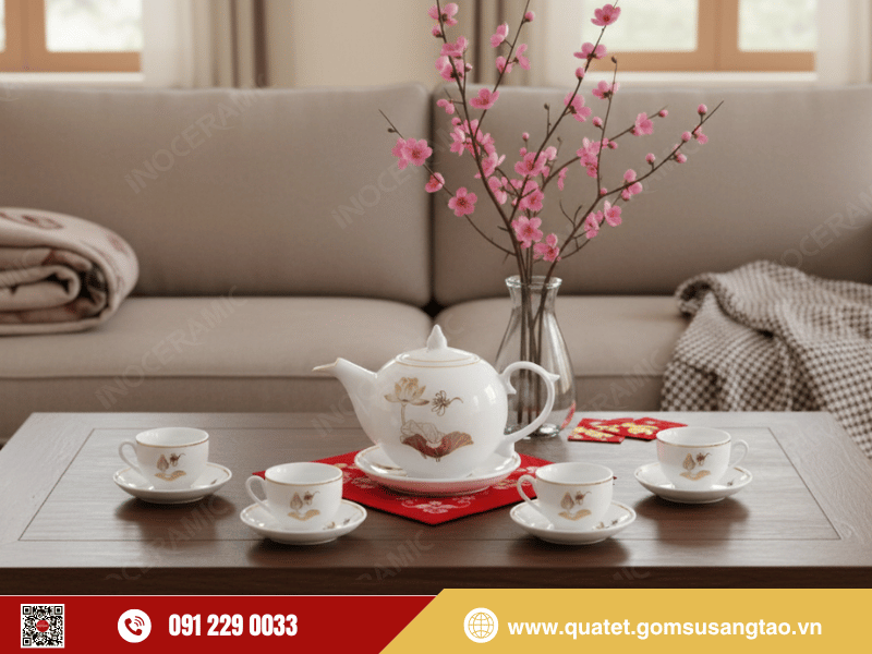 Bộ trà Ngọn Lửa Sen Chuồn mang biểu tượng của sự thịnh vượng và bình an