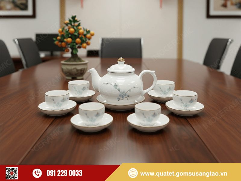 Chất liệu gốm sứ Bát Tràng nung nhiệt độ cao an toàn khi pha trà