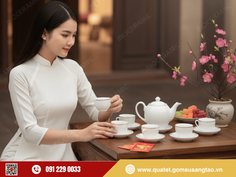 Họa tiết và màu men tạo nên vẻ đẹp bộ ấm trà Bát Tràng