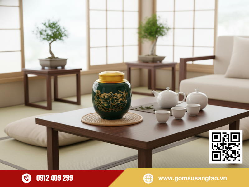 Hũ đựng trà men lục gốm sứ cao cấp