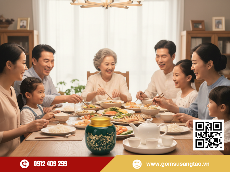 Hũ đựng trà men lục sen đại dùng bảo quản trà khô