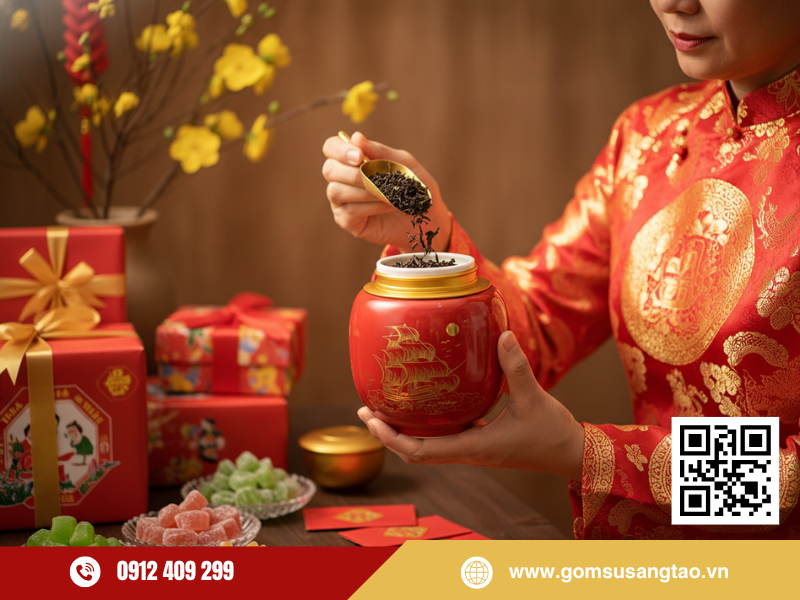 Hũ trà men đỏ thuận buồm dễ dàng sử dụng
