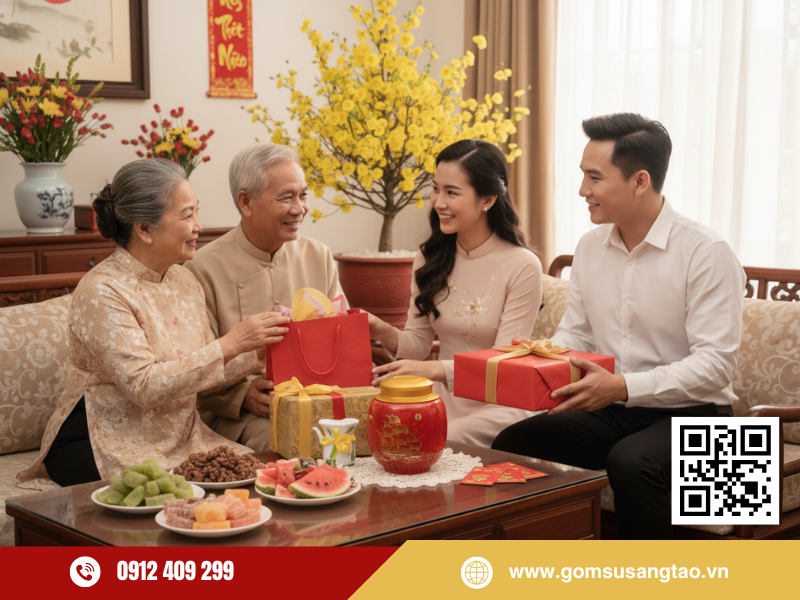 Hũ trà men đỏ thuận buồm phù hợp làm quà biếu