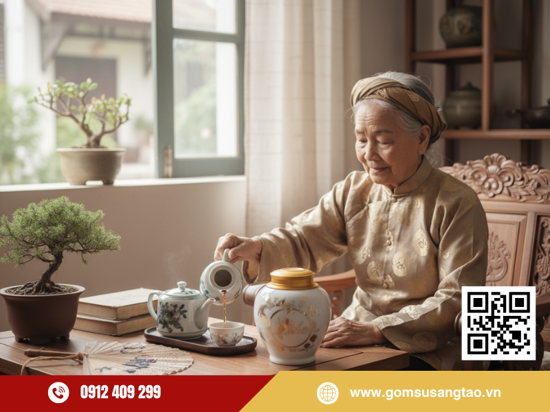 Hũ trà Phúc men bóng sang trọng để bàn trà