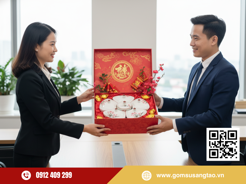 Khay 6 hũ mứt Tết sen hồng quà tặng cao cấp