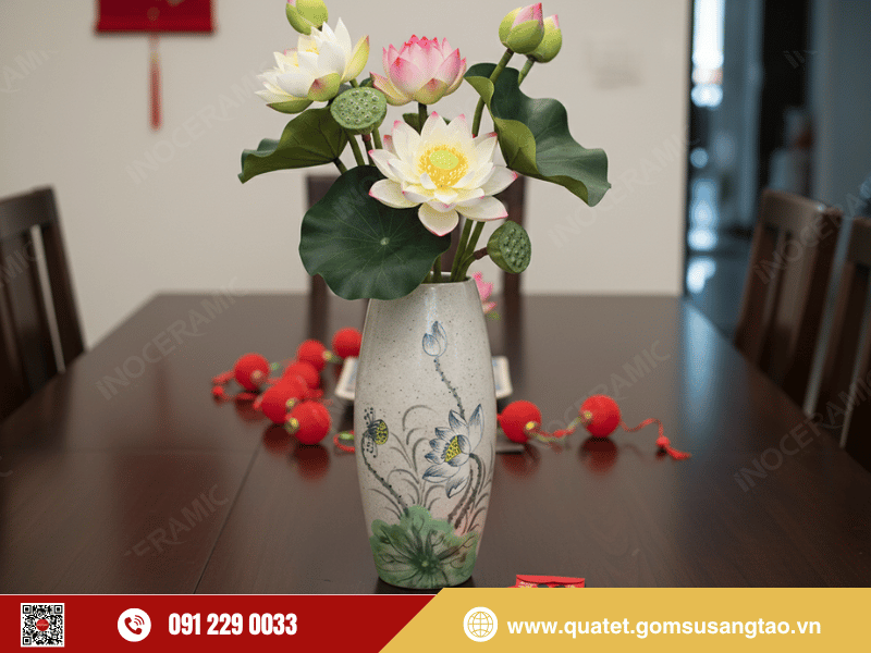 Lọ bom Tết men chấm Sen Đen gốm sứ cao cấp Bát Tràng Lọ bom Tết men chấm Sen Đen gốm sứ cao cấp Bát Tràng