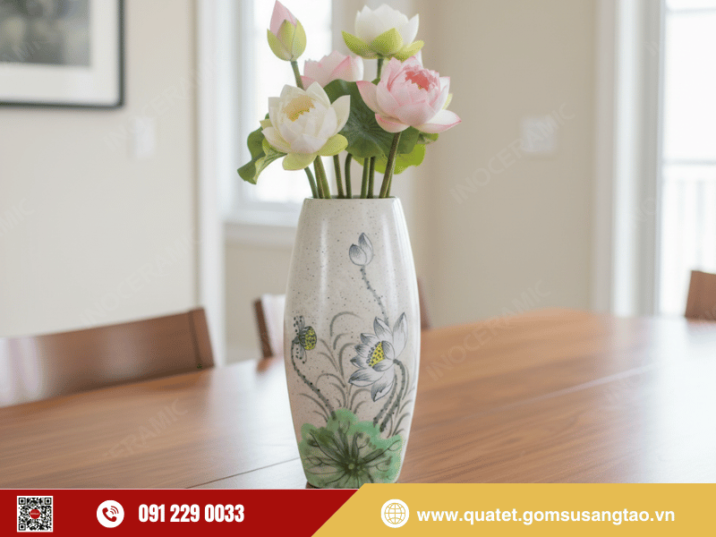 Lọ bom Tết men chấm Sen Đen họa tiết sen đen thủ công tinh xảo Lọ bom Tết men chấm Sen Đen họa tiết sen đen thủ công tinh xảo