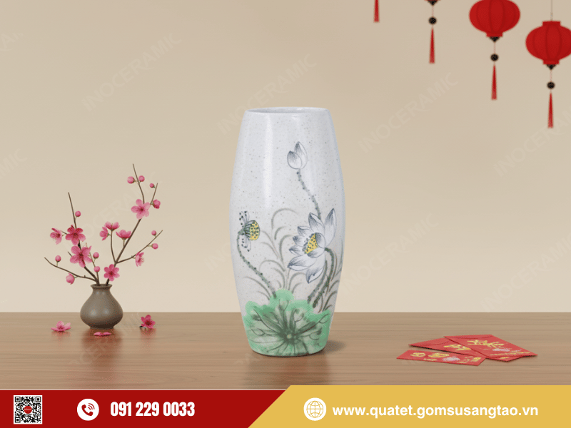 Lọ bom Tết men chấm Sen Đen thiết kế sang trọng làm quà tặng cao cấp Lọ bom Tết men chấm Sen Đen thiết kế sang trọng làm quà tặng cao cấp
