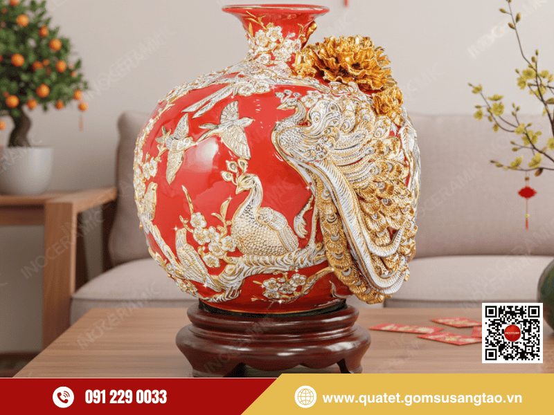 Mẫu bình tài lộc Khổng Tước đắp nổi phong thủy phú quý Mẫu bình tài lộc Khổng Tước đắp nổi phong thủy phú quý