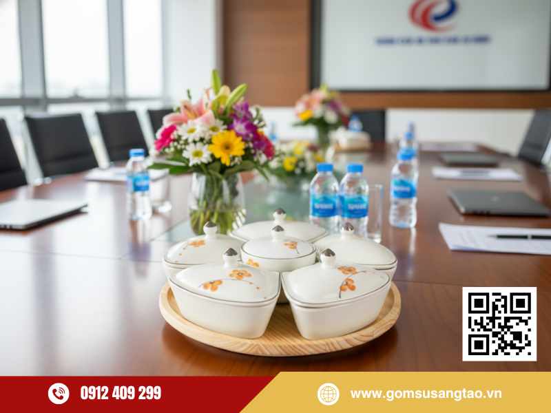 Set 6 hũ mứt Tết đào cam trong khay gỗ tiện lợi