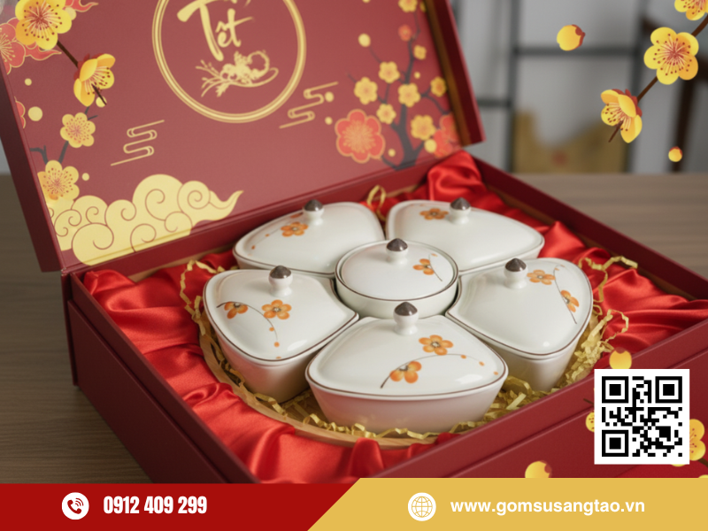 Set khay 6 hũ mứt Tết đào cam cao cấp