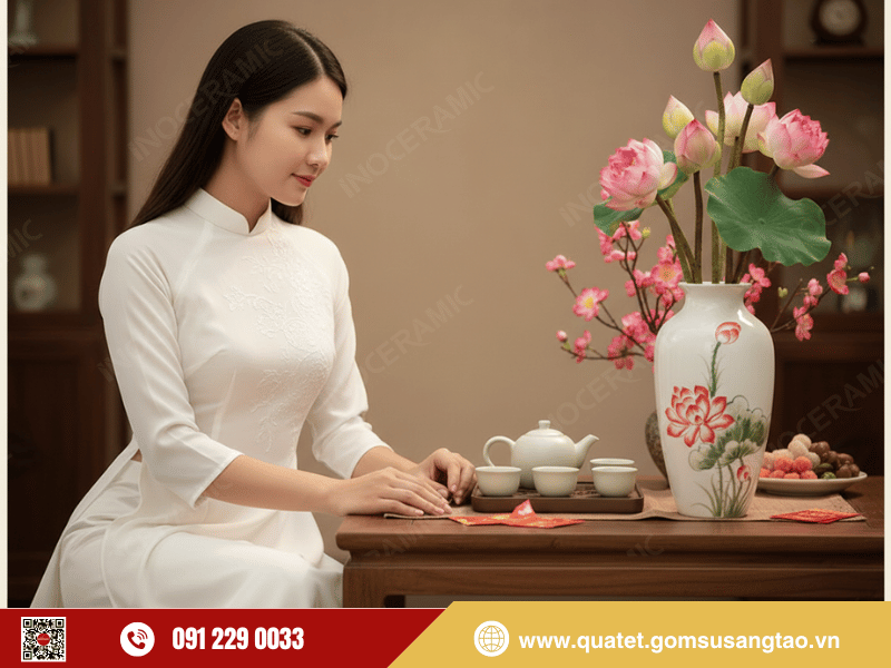 Quà Tết công nhân bình hoa gốm sứ mang ý nghĩa may mắn và thịnh vượng Quà Tết công nhân bình hoa gốm sứ mang ý nghĩa may mắn và thịnh vượng