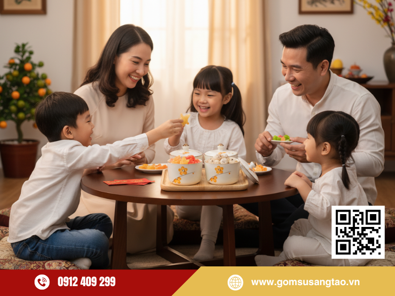 Cách chọn khay mứt Tết đẹp cho không gian phòng khách ngày Tết truyền thống