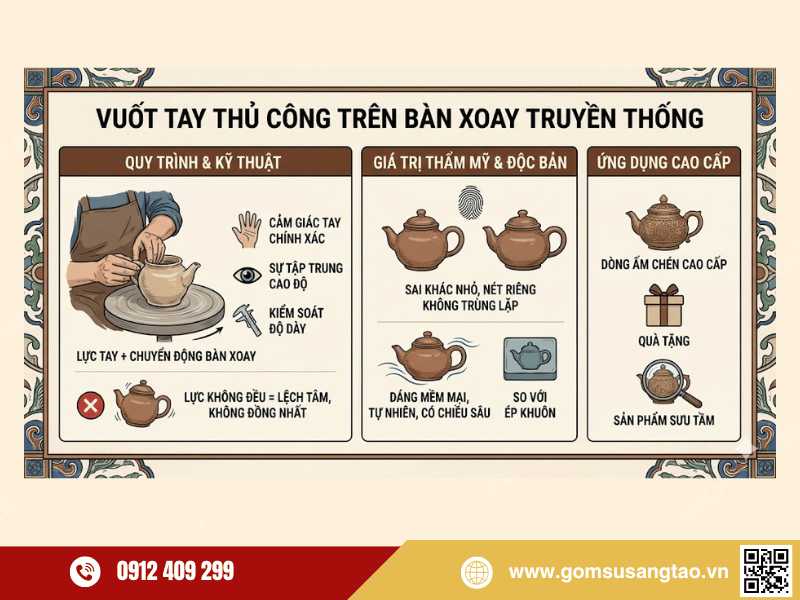 Tạo hình ấm chén thủ công trên bàn xoay gốm Bát Tràng Tạo hình ấm chén thủ công trên bàn xoay gốm Bát Tràng
