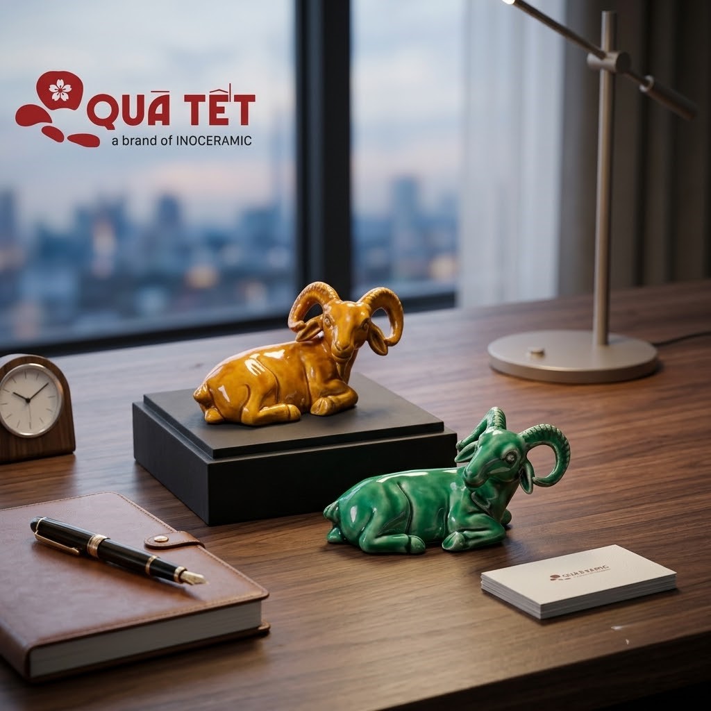 Tượng dê Bát Tràng Song Dương An Lộc | Quà tặng cao cấp Tượng dê Bát Tràng Song Dương An Lộc | Quà tặng cao cấp