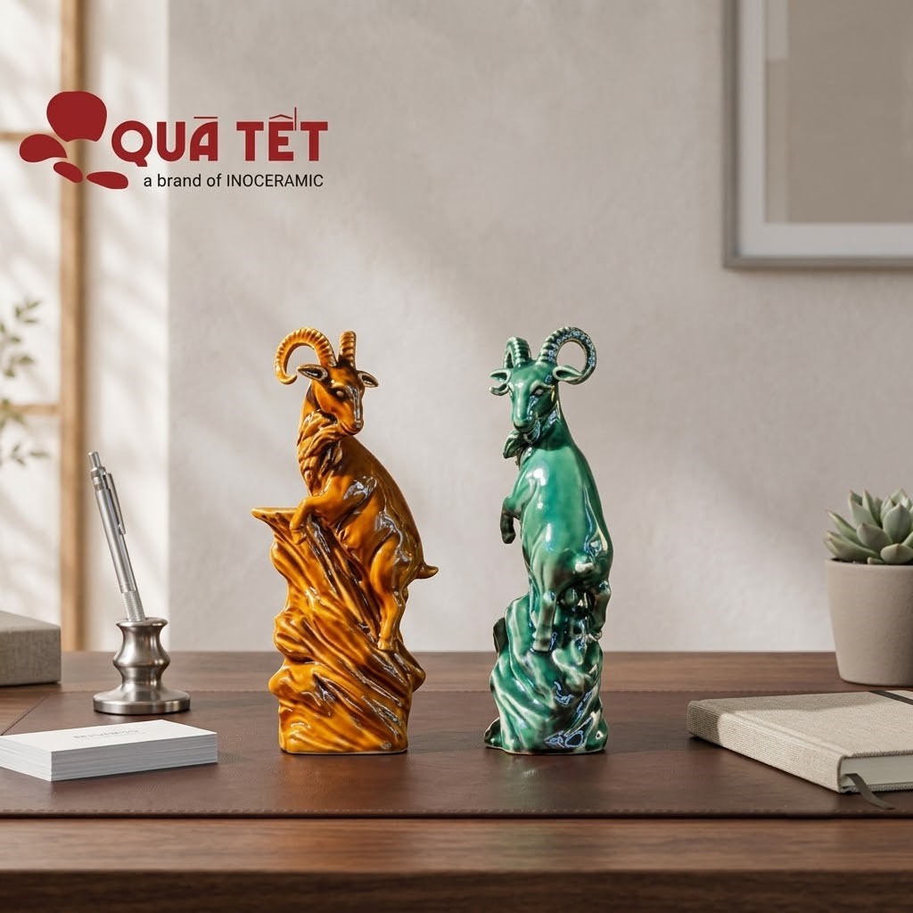 Tượng dê Bát Tràng Song Dương Vượng Khí | Quà tặng doanh nghiệp Tượng dê Bát Tràng Song Dương Vượng Khí | Quà tặng doanh nghiệp