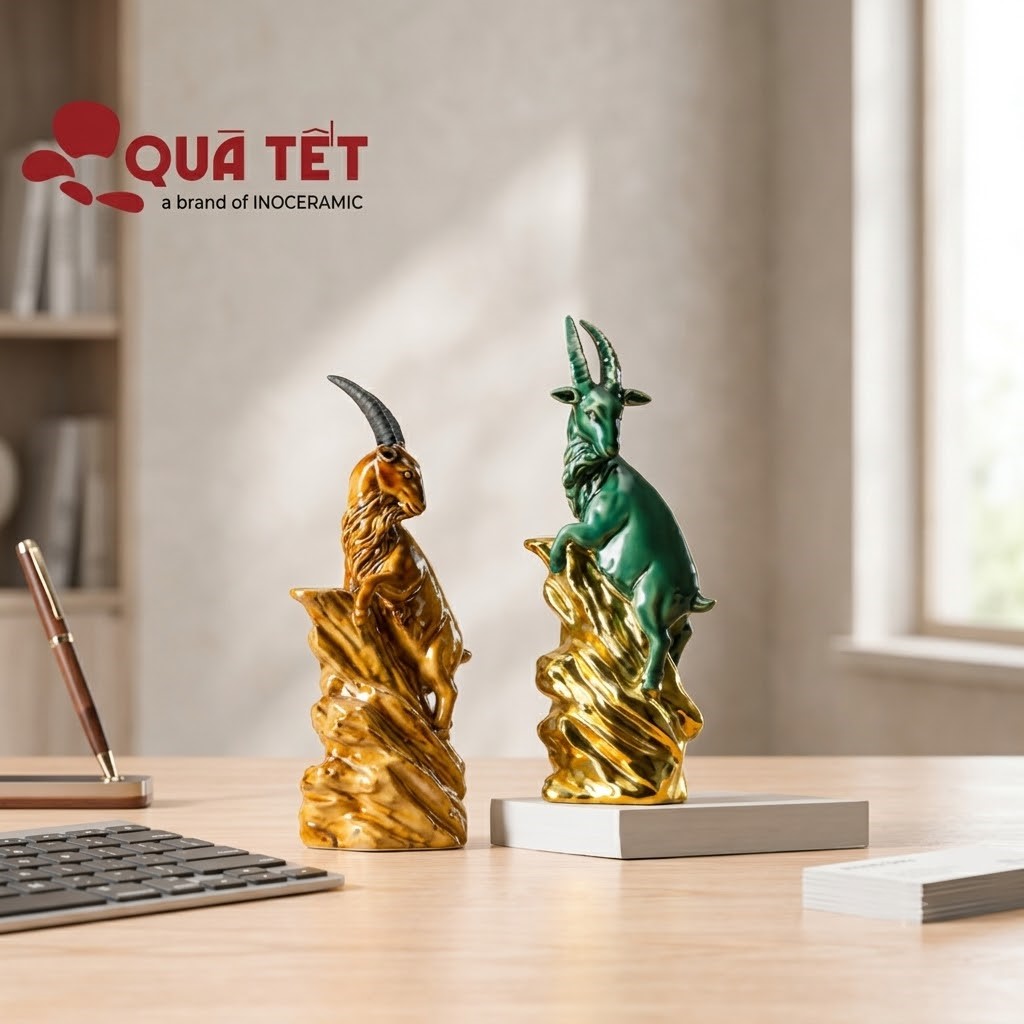 Set tượng linh vật 2027 Kim Dương Vượng Khí | Tượng phong thủy tặng doanh nghiệp