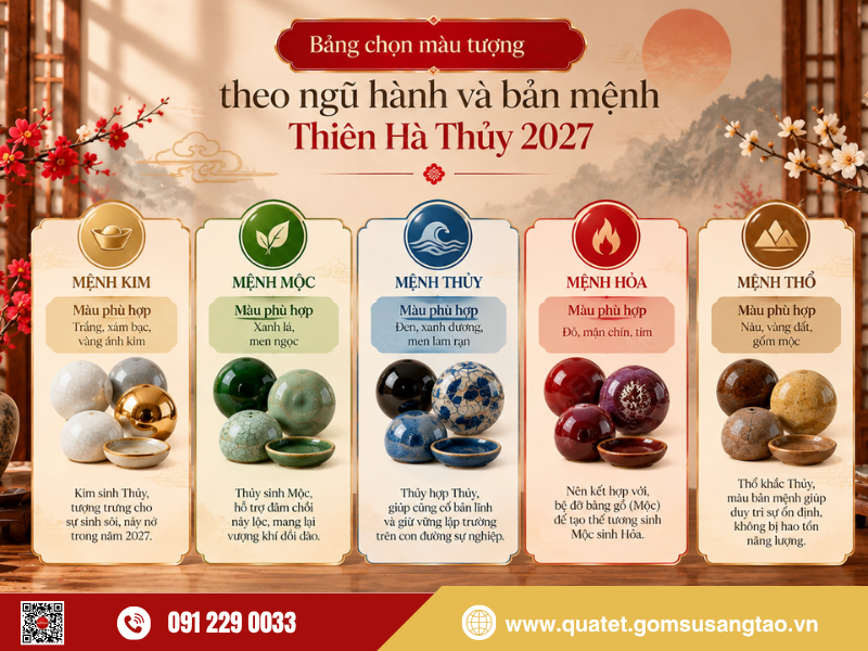 Bảng chọn màu tượng dê theo ngũ hành và bản mệnh Thiên Hà Thủy Bảng chọn màu tượng dê theo ngũ hành và bản mệnh Thiên Hà Thủy