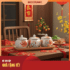 Bộ hũ mứt lục giác vẽ tay gốm sứ Bát Tràng cao cấp Bộ hũ mứt lục giác vẽ tay gốm sứ Bát Tràng cao cấp