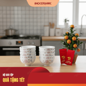 Bộ 10 chén cơm hoa sơn trà tặng công nhân nhà máy Tết 2026