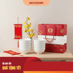 Bộ 10 chén cơm sứ trắng quà Tết công đoàn Gốm Sứ Sáng Tạo