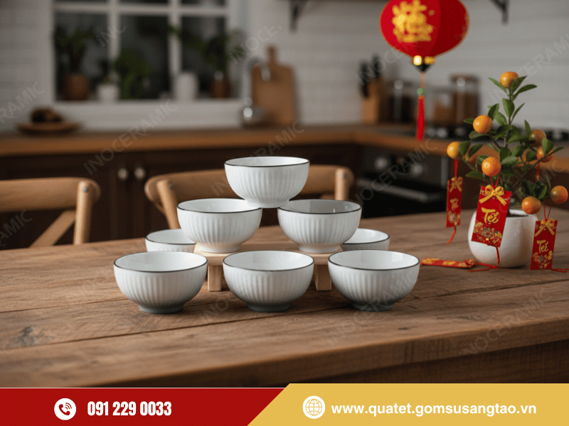 Bộ 6 chén sọc kẻ chỉ làm quà tặng doanh nghiệp, nhà máy, khu công nghiệp