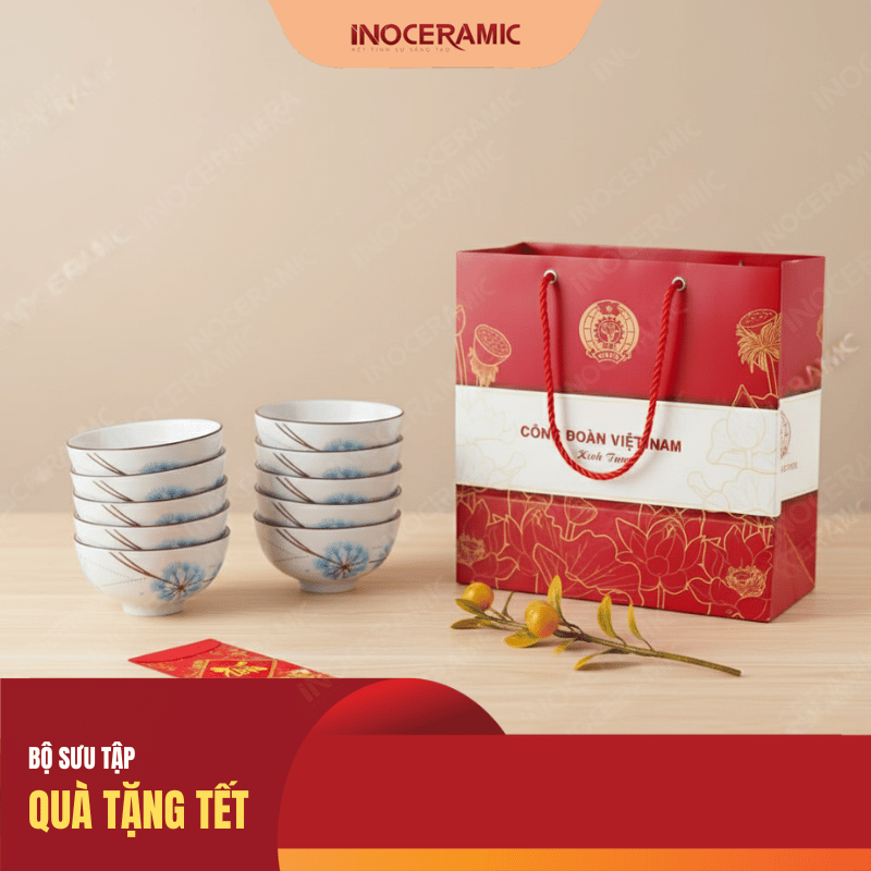 Bộ quà Tết 2026 Công đoàn 10 chén cơm bồ công anh Bộ quà Tết 2026 Công đoàn 10 chén cơm bồ công anh
