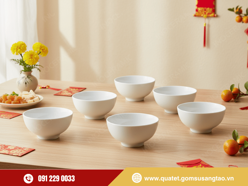 Quà Tết 2026 phân khúc 200k - bộ 6 chén cơm men trắng tiện dụng cho gia đình