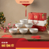 Set quà Công Đoàn 6 chén sọc kẻ chỉ men trắng Tết 2026