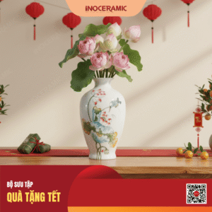 Bình hoa Tết vẽ Liên Ngư Tụ Phúc làm quà tặng khách hàng VIP