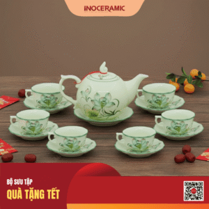 Bộ Trà Mẫu Đơn Men Ngọc Sen Màu – Quà Tặng Tết 2026 Sang Trọng Cho Doanh Nghiệp