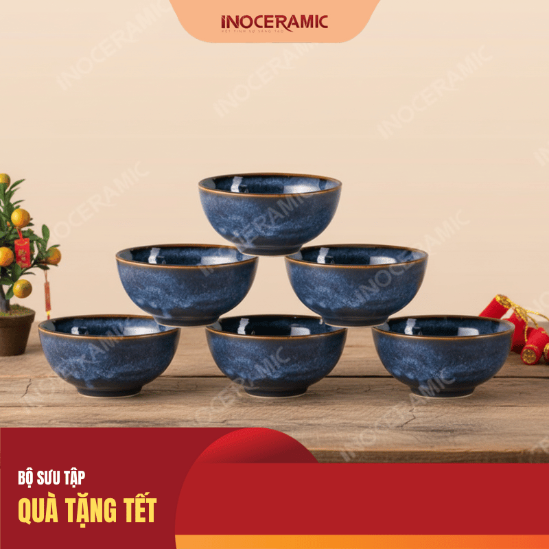 Bộ chén cơm men xanh hỏa biến (6 chén) làm quà Tết doanh nghiệp Bộ chén cơm men xanh hỏa biến (6 chén) làm quà Tết doanh nghiệp