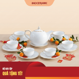 Bộ trà Mẫu đơn kẻ vàng làm quà tặng doanh nghiệp Tết 2026