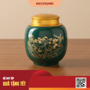 Hũ trà men lục sen đại