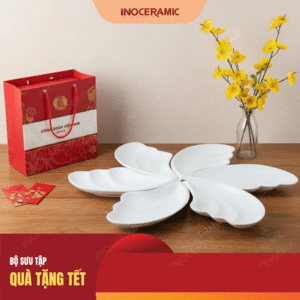 Set 6 đĩa cánh tiên men trắng in logo làm quà Tết cho Công đoàn doanh nghiệp