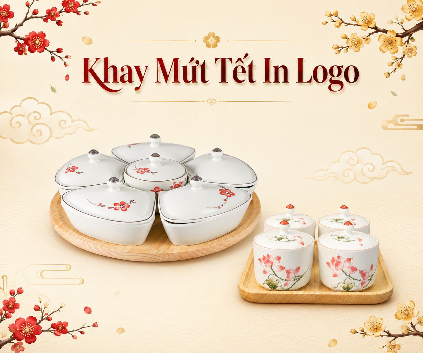 Khay mứt Tết In Logo
